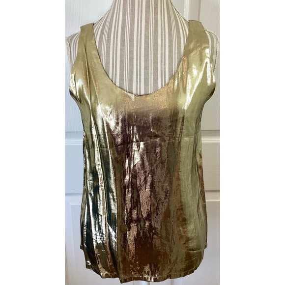VTG 80s Jeanette St Martin Gold Lame Plunging Tank Top Medium - Picture 1 of 5